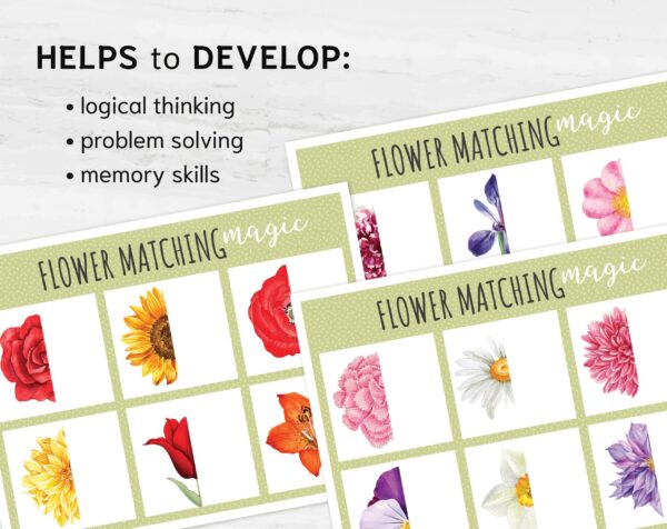 Flower Symmetry Matching Game: Montessori Toddler Puzzle (Digital Download)