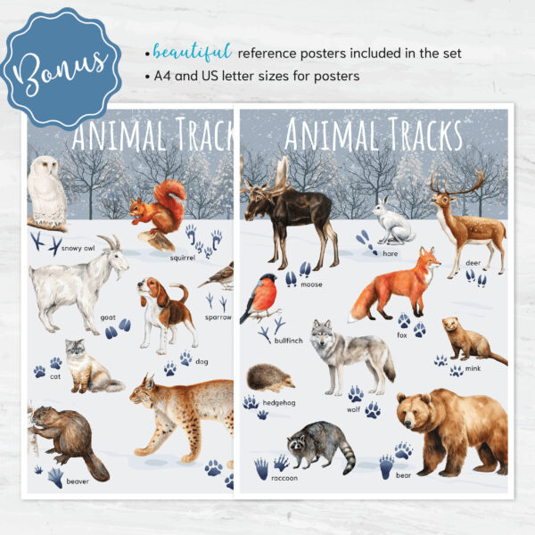 Winter Animal Tracks Matching Game: Montessori Nature Cards with a BONUS Poster (Digital Download)
