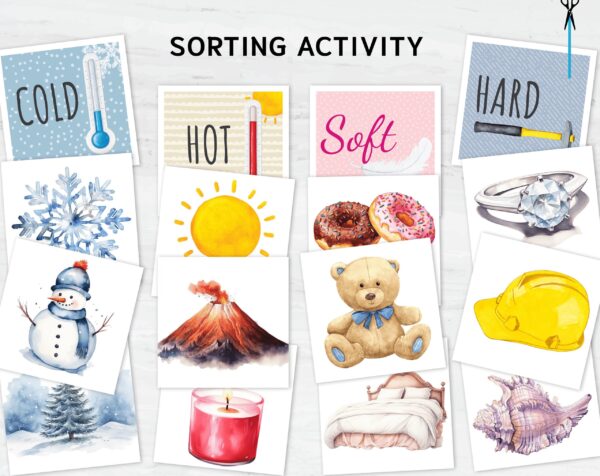 Explore Opposites sorting activity: HOT-or-COLD Montessori-Styled Logic Set for Toddlers flashcards