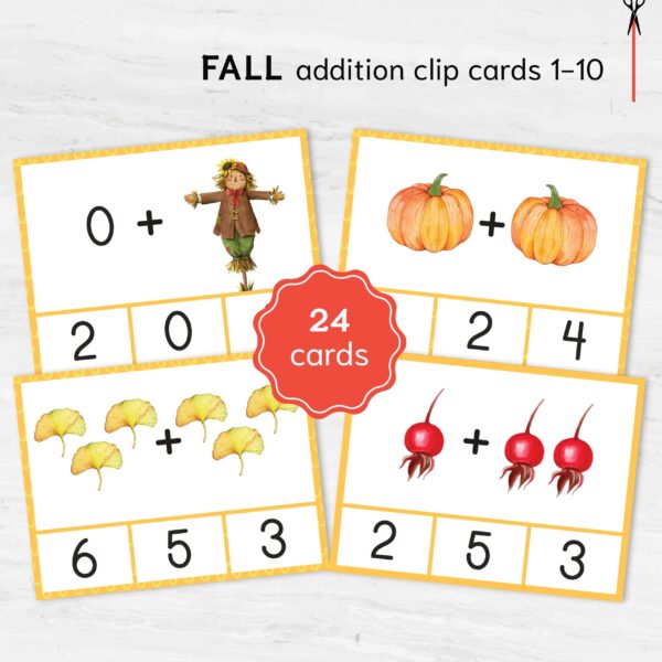 Montessori Fall Addition Cards: Preschool Math Practice (Digital Download)