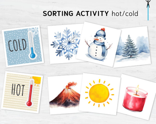 Explore Opposites sorting activity: HOT-or-COLD Montessori-Styled Logic Set for Toddlers flashcards