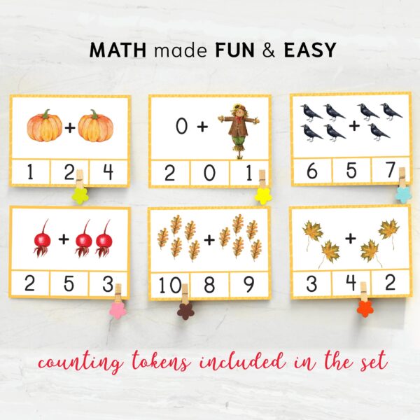 Montessori Fall Addition Cards: Preschool Math Practice (Digital Download)
