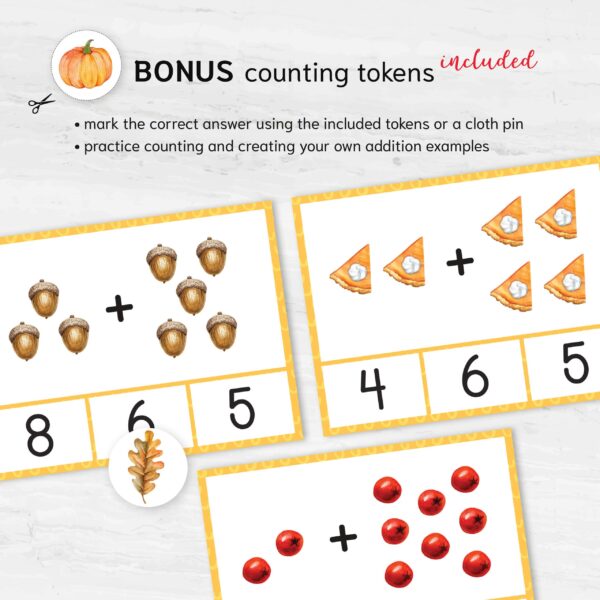 Montessori Fall Addition Cards: Preschool Math Practice (Digital Download)