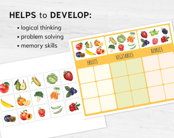 Preschool Category Sorting activity. Printable Montessori math materials.