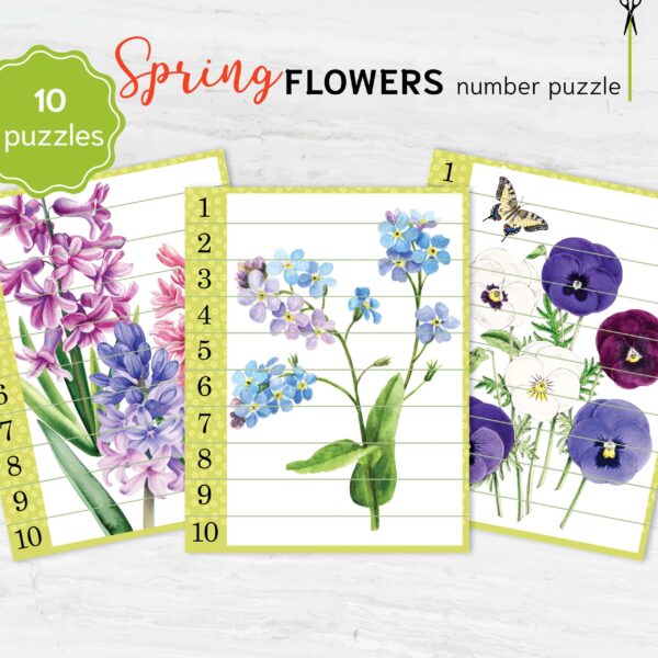 Spring Flower Number Puzzle: Montessori Math Printable (PDF)