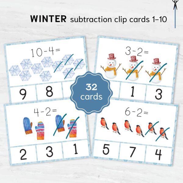 Winter Subtraction Clip Cards: Fun Math Activity for Preschoolers