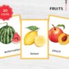 Watercolor Fruit Flashcards - Montessori Vibrant Learning Set, Printable Kids Vocabulary Cards for Homeschooling & Learning