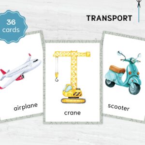 Printable Transport Flashcards Montessori Learning - Watercolor 3 Part Vehicle Cards