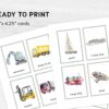 Printable Transport Flashcards Montessori Learning - Watercolor 3 Part Vehicle Cards