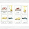 Printable Transport Flashcards Montessori Learning - Watercolor 3 Part Vehicle Cards