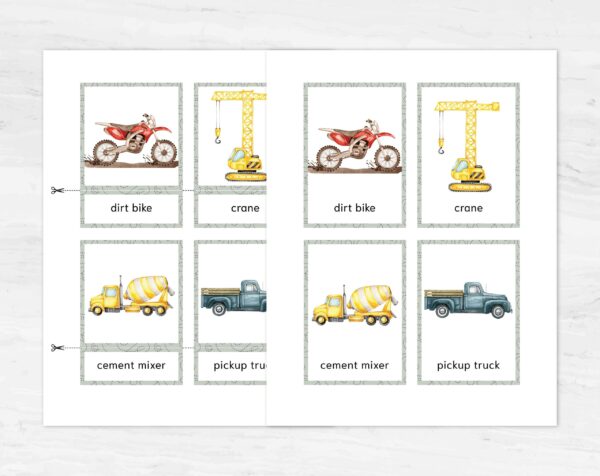 Printable Transport Flashcards Montessori Learning - Watercolor 3 Part Vehicle Cards