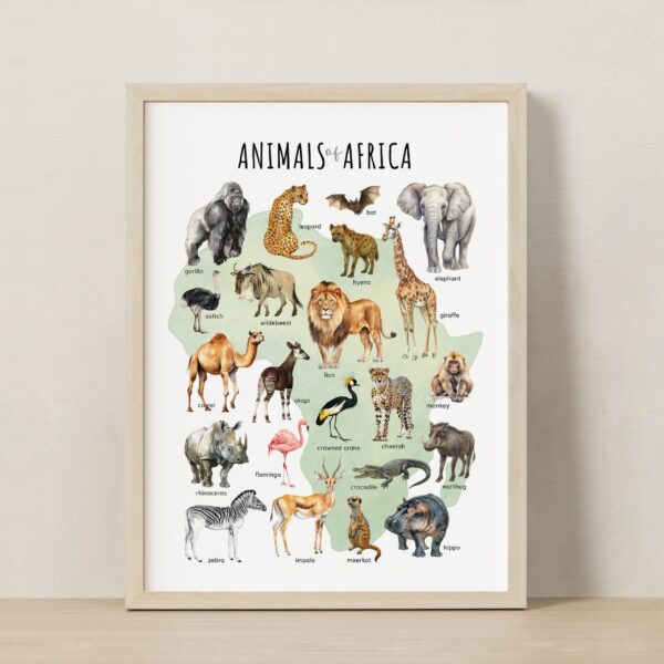 Animal Continents Watercolor Poster Set: Educational Wildlife Art + free Polar Animals print (7 prints)