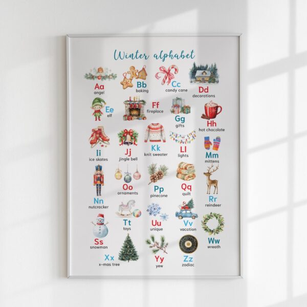Winter Alphabet Poster – Watercolor Christmas Classroom Decor | Preschool Homeschool Wall Art