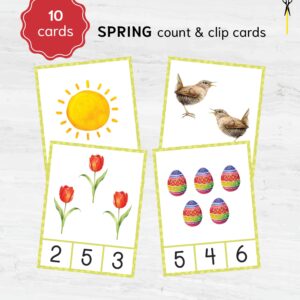Spring Count & Clip Cards – Montessori Math Counting Activity – Preschool Number Recognition.
