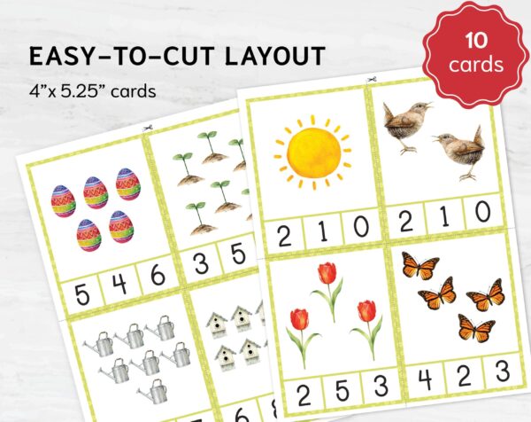 Spring Count & Clip Cards – Montessori Math Counting Activity – Preschool Number Recognition.