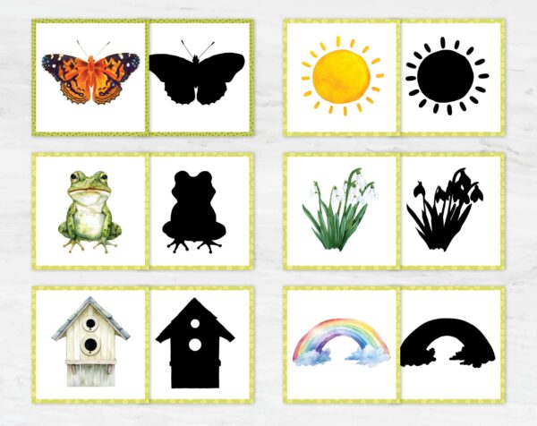 Spring Shadow Matching Cards: Montessori Learning Game for Preschool in Watercolor (Digital Printable)