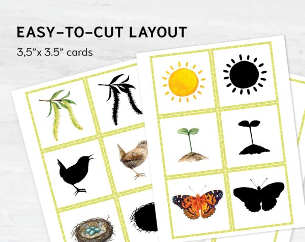 Spring Shadow Matching Cards: Montessori Learning Game for Preschool in Watercolor (Digital Printable)