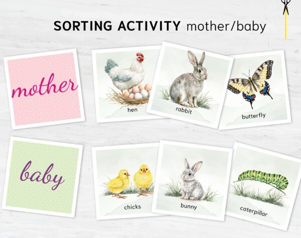 Mother Baby Animal Matching Cards Printable | Montessori PreK-K Science Activity | Animal Families Match Game