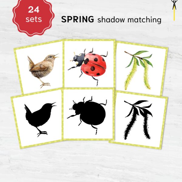 Spring Shadow Matching Cards: Montessori Learning Game for Preschool in Watercolor (Digital Printable)