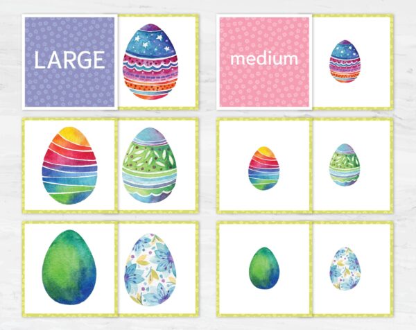 Easter Egg Size Sorting Activity, Large Medium Small Matching, Preschool Montessori Printable