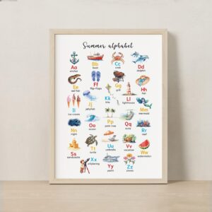 Summer Alphabet Printable Poster, Watercolor Letters Educational Print (Digital Download)