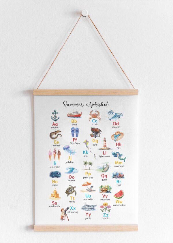 Summer Alphabet Printable Poster, Watercolor Letters Educational Print (Digital Download)