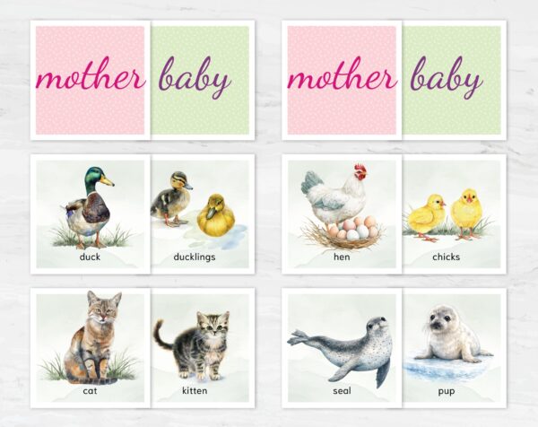 Mother Baby Animal Matching Cards Printable | Montessori PreK-K Science Activity | Animal Families Match Game