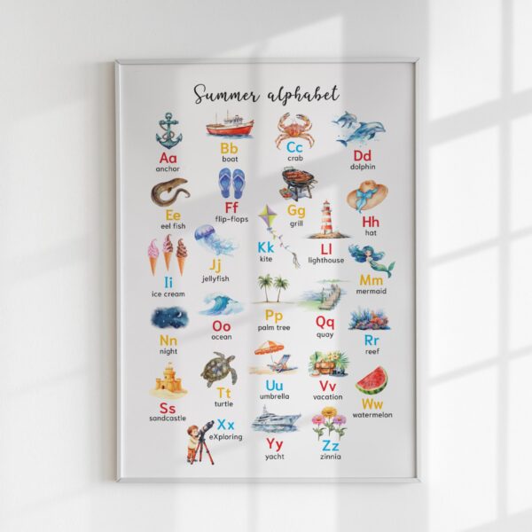 Summer Alphabet Printable Poster, Watercolor Letters Educational Print (Digital Download)