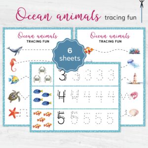 Ocean Number Tracing Worksheets 0-10 | PreK-K Counting + Line Tracing | Preschool Math Printable PDF