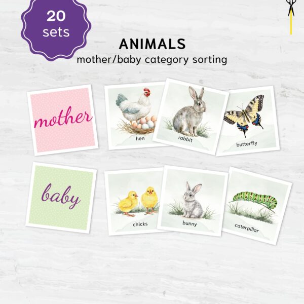 Mother Baby Animal Matching Cards Printable | Montessori PreK-K Science Activity | Animal Families Match Game