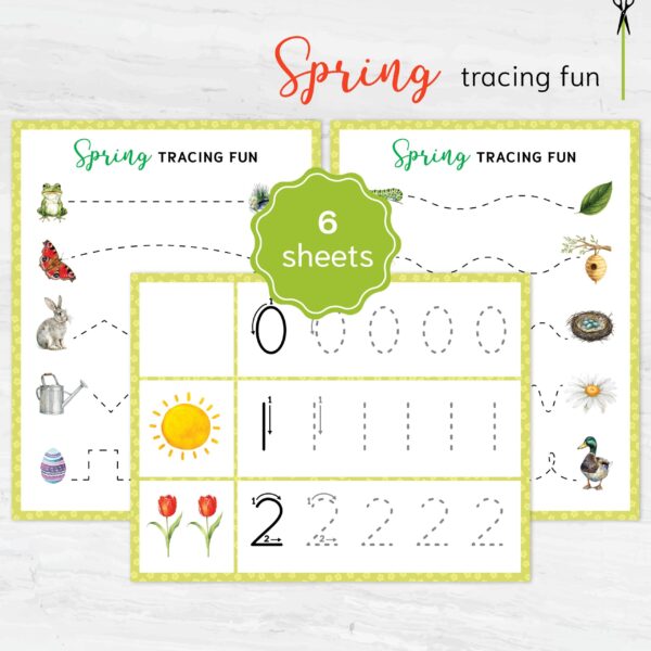Spring Number Tracing Worksheets 0-10 | PreK-K Counting + Line Tracing | Preschool Math Printable PDF