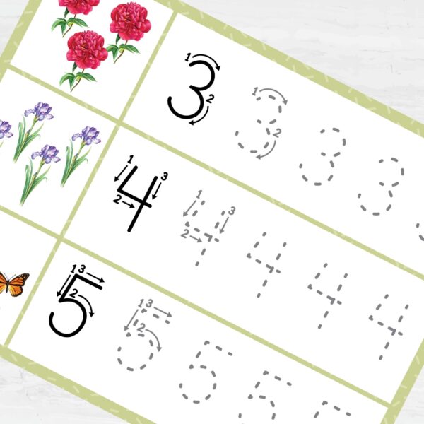 Flower Number Tracing Worksheets 0-10 | PreK-K Counting + Line Tracing | Preschool Math Printable PDF
