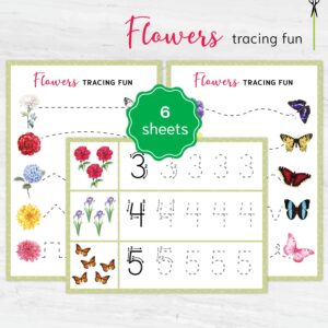 Flower Number Tracing Worksheets 0-10 | PreK-K Counting + Line Tracing | Preschool Math Printable PDF
