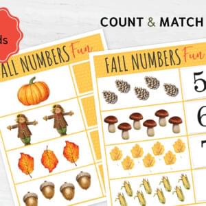 Fall Counting Game: Numbers Match Activity, Preschool Math (Digital Download)